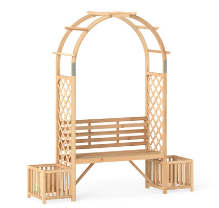 Garden Bench Arbor Arch Wooden Garden Arbor for Climbing Plants-Natural