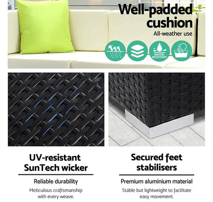Gardeon 10-Piece Outdoor Wicker Sofa Set with Storage Cover & Tempered Glass Table