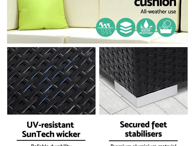 Gardeon 10-Piece Outdoor Wicker Sofa Set with Storage Cover & Tempered Glass Table