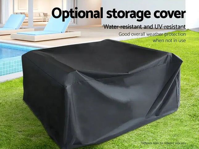 Gardeon 10-Piece Outdoor Wicker Sofa Set with Storage Cover & Tempered Glass Table