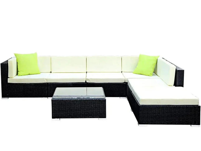Gardeon 7-Piece Outdoor Wicker Sofa Set with Tempered Glass Table