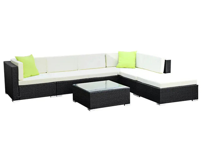 Gardeon 7-Piece Outdoor Wicker Sofa Set with Tempered Glass Table