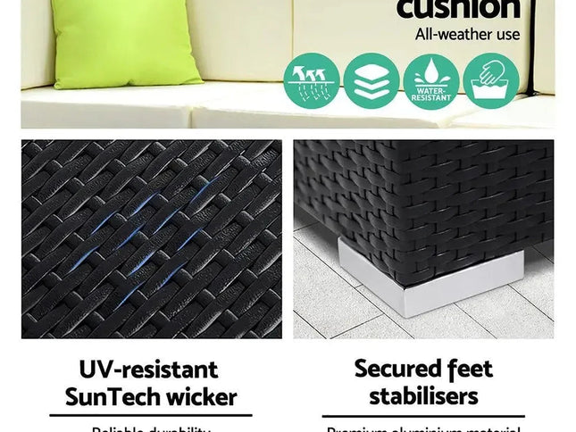 Gardeon 7-Piece Outdoor Wicker Sofa Set with Tempered Glass Table