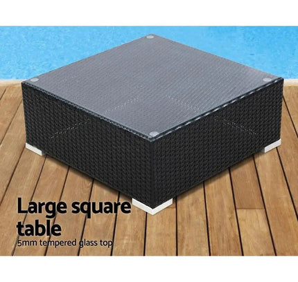 Gardeon 7-Piece Outdoor Wicker Sofa Set with Tempered Glass Table