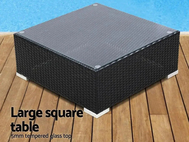 Gardeon 7-Piece Outdoor Wicker Sofa Set with Tempered Glass Table