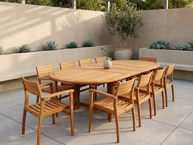 Julien FSC Certified Teak Wood Outdoor Patio Extendable Dining Set
