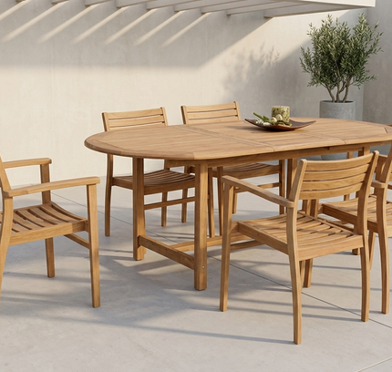 Julien FSC Certified Teak Wood Outdoor Patio Extendable Dining Set