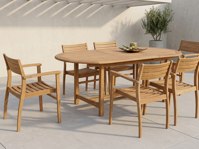 Julien FSC Certified Teak Wood Outdoor Patio Extendable Dining Set