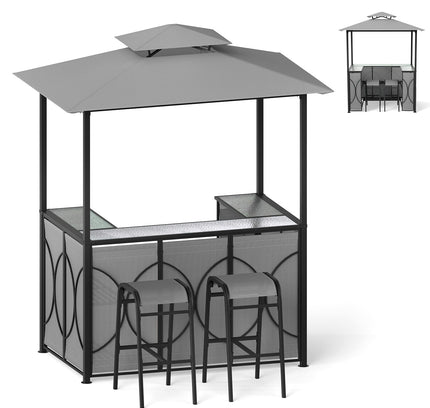 6.5x4 x 8 Ft Grill Gazebo Set with 2 Bar Stools and Bar Table