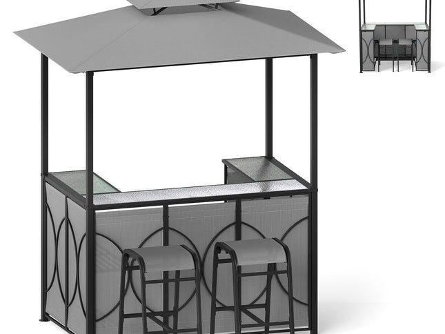6.5x4 x 8 Ft Grill Gazebo Set with 2 Bar Stools and Bar Table