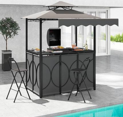 Grill Gazebo w/ Awning 3-Piece BBQ Canopy Double-Tier Soft Top Barbecue Shelter