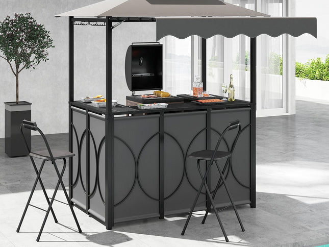 Grill Gazebo w/ Awning 3-Piece BBQ Canopy Double-Tier Soft Top Barbecue Shelter