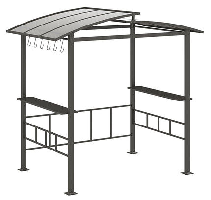 Hardtop Grill Gazebo with Vented Polycarbonate Roof Side Shelves-Black