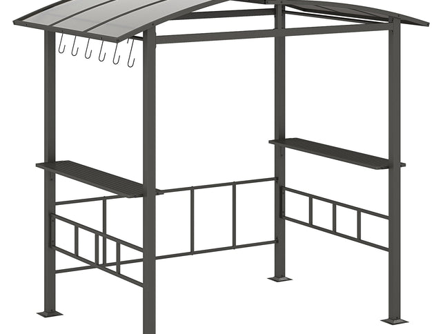 Hardtop Grill Gazebo with Vented Polycarbonate Roof Side Shelves-Black