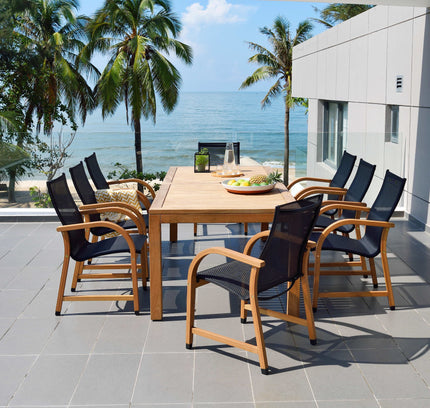 Rinjani Rectangular Big Table and 8 Manhattan Black Armchair