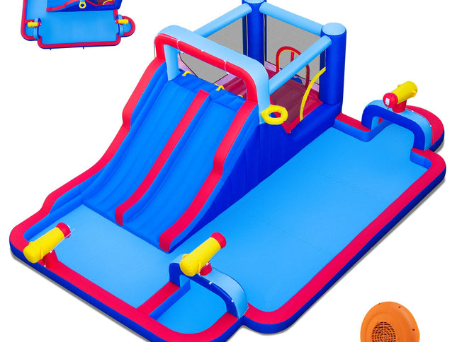 Inflatable Bounce House with 2 Water Slides and 3 Water Cannons With 680W Blower