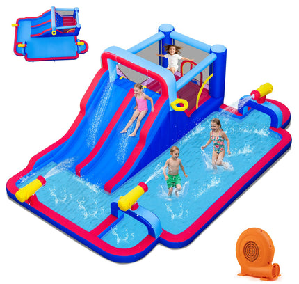 Inflatable Bounce House with 2 Water Slides and 3 Water Cannons With 680W Blower