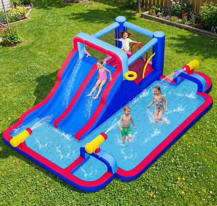 Inflatable Bounce House with 2 Water Slides and 3 Water Cannons With 680W Blower