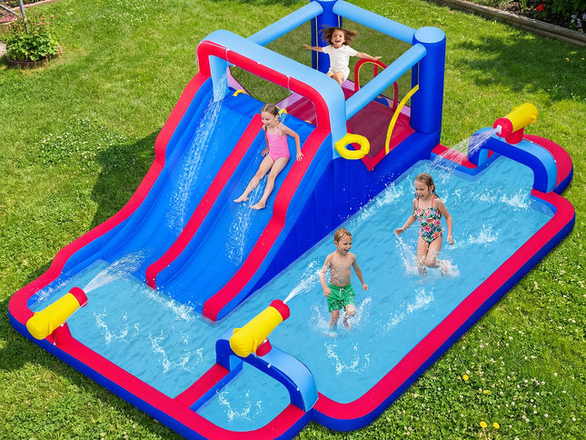 Inflatable Bounce House with 2 Water Slides and 3 Water Cannons With 680W Blower