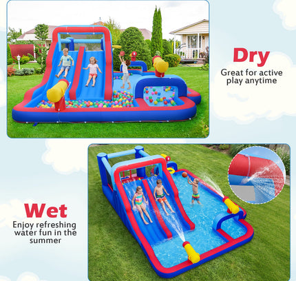 Inflatable Bounce House with 2 Water Slides and 3 Water Cannons With 680W Blower