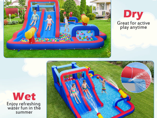 Inflatable Bounce House with 2 Water Slides and 3 Water Cannons With 680W Blower