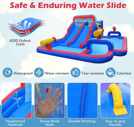 Inflatable Bounce House with 2 Water Slides and 3 Water Cannons With 680W Blower