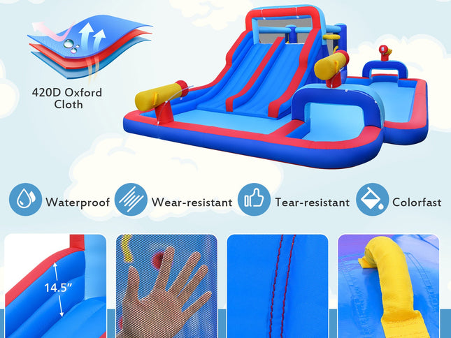 Inflatable Bounce House with 2 Water Slides and 3 Water Cannons With 680W Blower