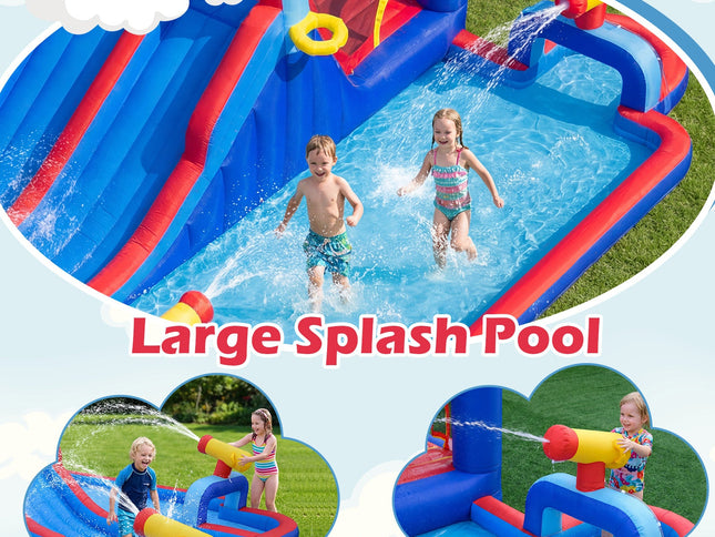 Inflatable Bounce House with 2 Water Slides and 3 Water Cannons With 680W Blower