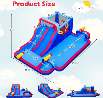 Inflatable Bounce House with 2 Water Slides and 3 Water Cannons With 680W Blower