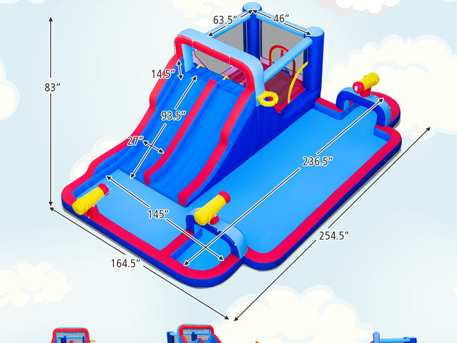 Inflatable Bounce House with 2 Water Slides and 3 Water Cannons With 680W Blower