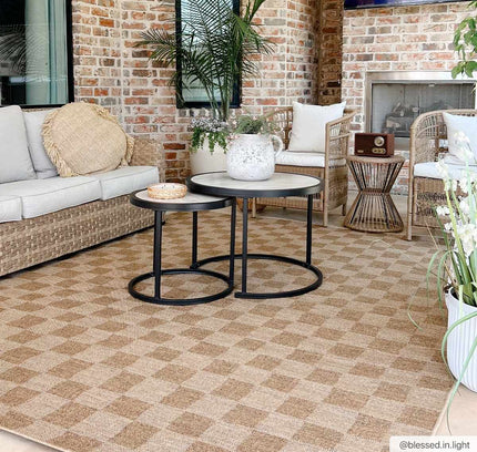Kuval Checkered Brown Outdoor Rug