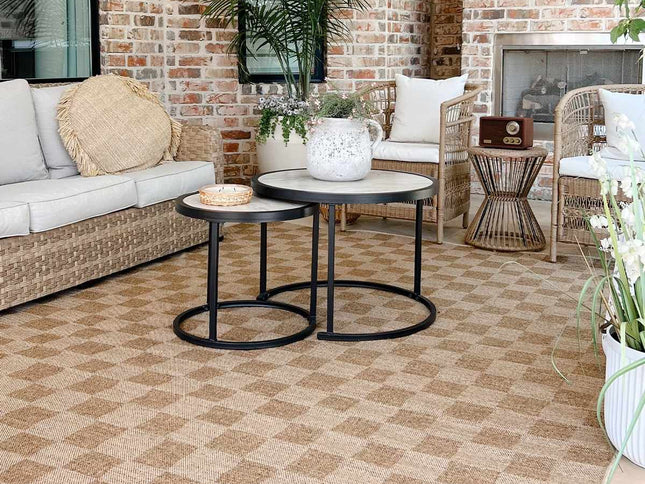 Kuval Checkered Brown Outdoor Rug