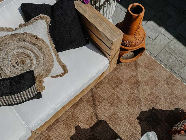 Kuval Checkered Brown Outdoor Rug