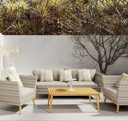 Panther Outdoor Patio Wicker and FSC Wood Seating Set