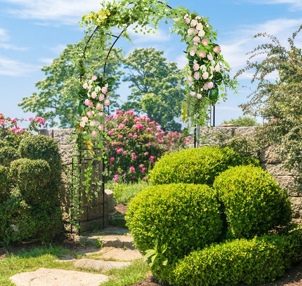 7.9 Ft Metal Garden Arch Backdrop Stand with Fence for Climbing Plants-Black