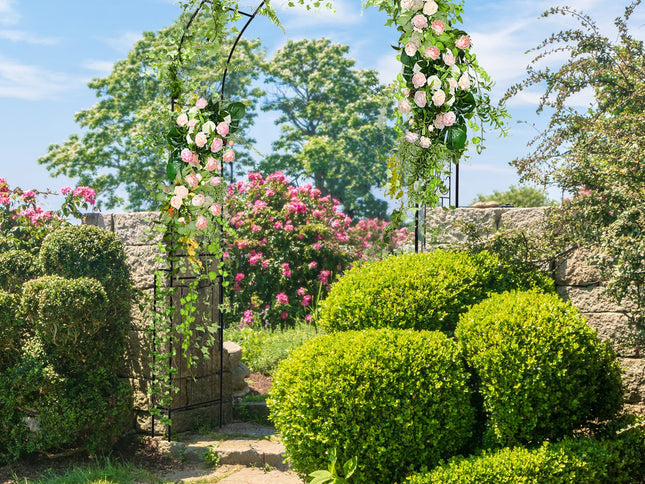7.9 Ft Metal Garden Arch Backdrop Stand with Fence for Climbing Plants-Black
