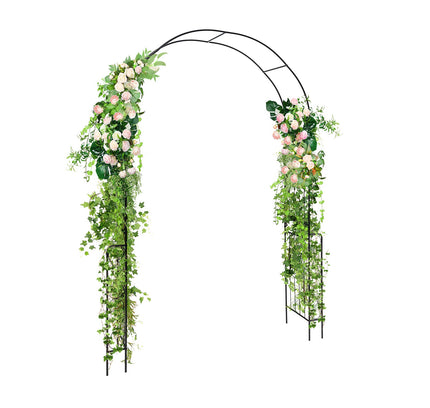 7.9 Ft Metal Garden Arch Backdrop Stand with Fence for Climbing Plants-Black