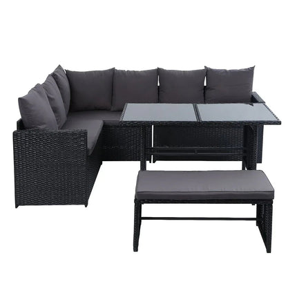 Gardeon 9-Seater Outdoor Wicker Dining Sofa Set with Tempered Glass Table