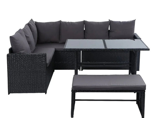Gardeon 9-Seater Outdoor Wicker Dining Sofa Set with Tempered Glass Table
