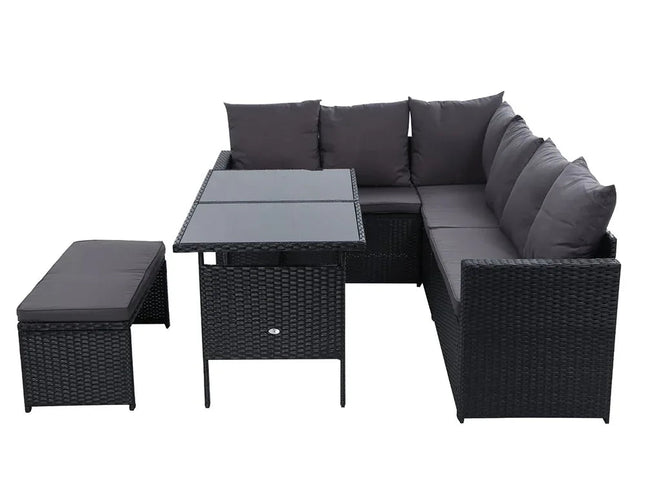 Gardeon 9-Seater Outdoor Wicker Dining Sofa Set with Tempered Glass Table