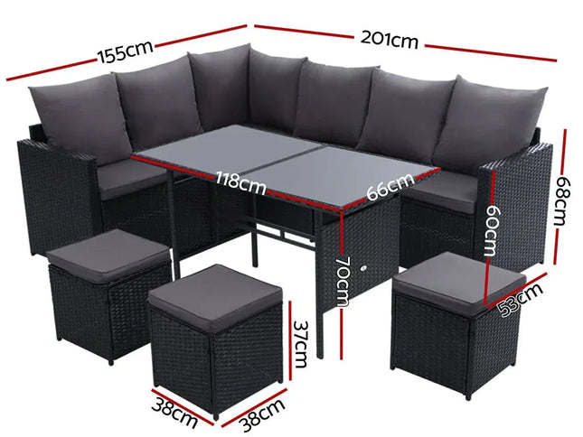 Gardeon Outdoor Furniture Dining Setting Sofa Set Wicker 9 Seater