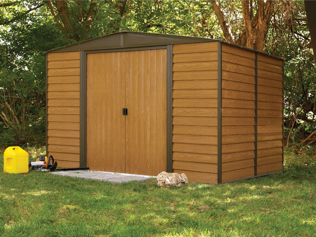 HomePacific 10x12 ft Steel Storage Shed with Woodgrain Panels
