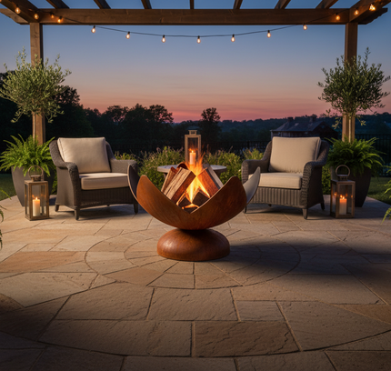 Ohio Flame Fire Flower Artisan Fire Bowl, Patina, 30"-41"