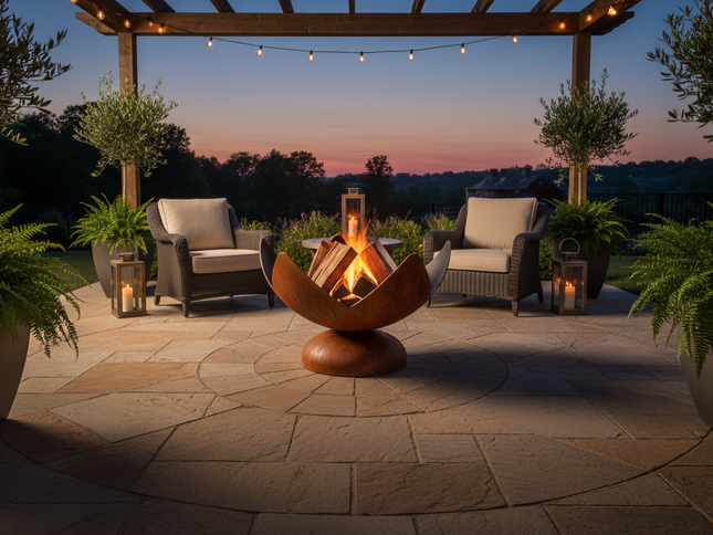 Ohio Flame Fire Flower Artisan Fire Bowl, Patina, 30"-41"