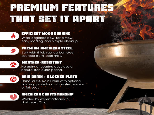 Ohio Flame Liberty Fire Pit, Hollow Base, Patina, 24"-48"