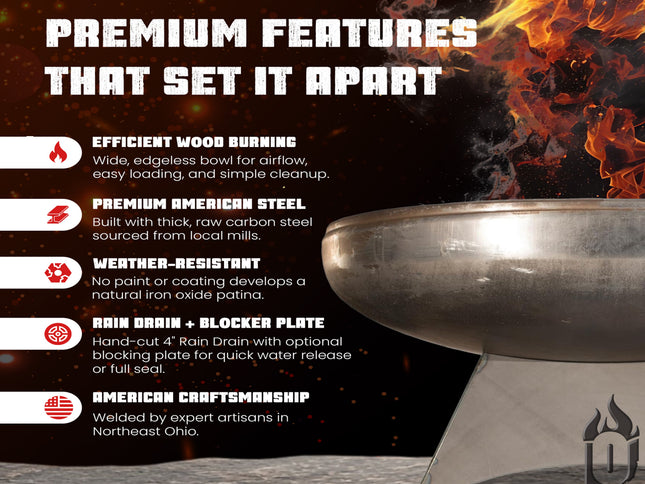 Ohio Flame Liberty Fire Pit, Standard Base, Patina, 24"-48"