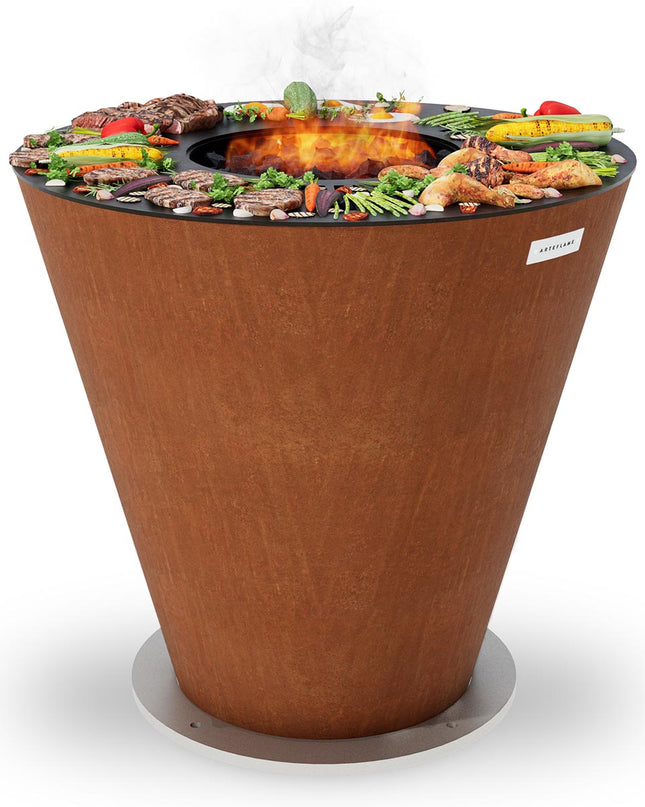 Arteflame Park Series — One-Piece CORTEN Steel Park Grill (30″ / 40″) with Half Griddle + Half Grill