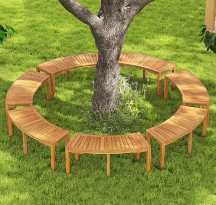 Set of 7 Outdoor Bench Acacia Wood Curved Garden Bench 2-Person