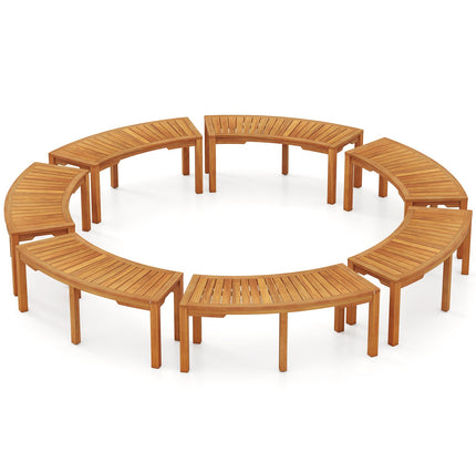 Set of 7 Outdoor Bench Acacia Wood Curved Garden Bench 2-Person