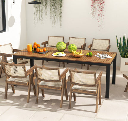 8-Person Outdoor Dining Table 79" Acacia Wood Patio Table with Umbrella Hole